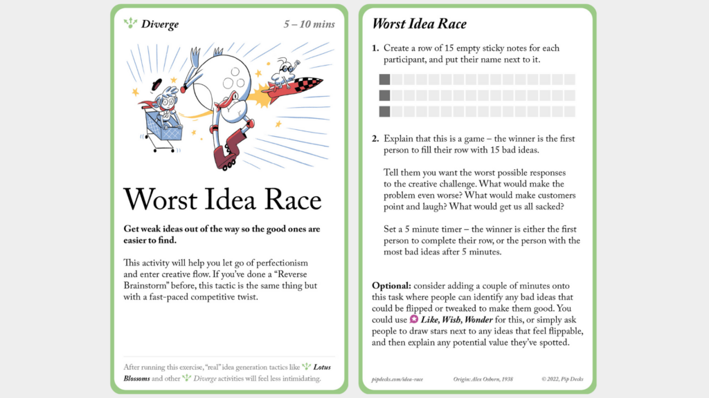 Worst Idea Race card from Idea Tactics. Full content available via the link above. 