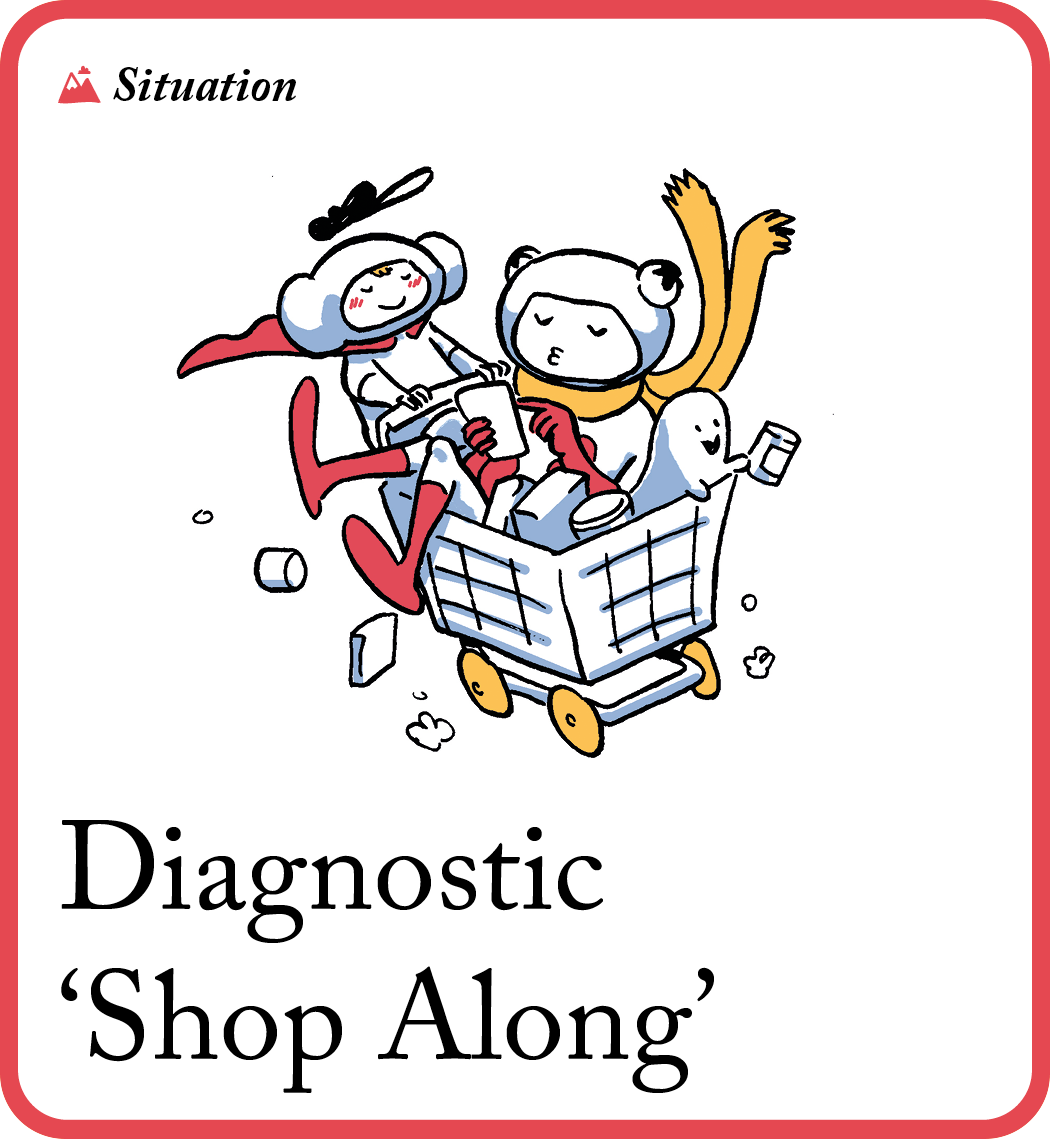 A cartoon with the words diagnostic shop along.